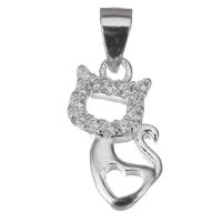 Cubic Zirconia Micro Pave Sterling Silver Pendant, Mixed Material, Cat, plated & micro pave cubic zirconia & hollow Approx 