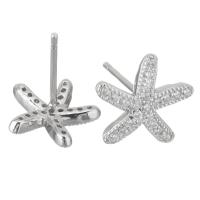 Sterling Silver Stud Earring, Mixed Material, Starfish, plated & micro pave cubic zirconia 0.5mm 