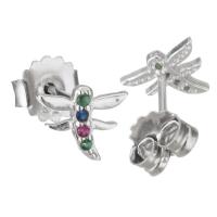 Sterling Silver Stud Earring, Mixed Material, plated & micro pave cubic zirconia & for woman 