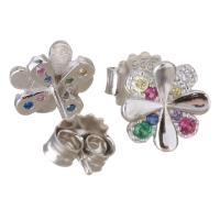 Sterling Silver Stud Earring, Mixed Material, Flower, plated & micro pave cubic zirconia & for woman 