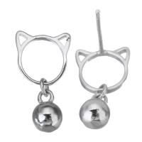 Sterling Silver Drop Earring, Mixed Material, Cat, plated & for woman & hollow, 15mm 0.5mm 