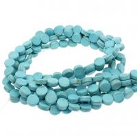 Perles en Turquoise naturelle, turquoise synthétique, Plat rond, poli, DIY, bleu, 10*10mm Vendu par brin