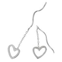 Sterling Silver Thread Through Earrings, Mixed Material, Heart, plated & for woman & hollow, 43mm 