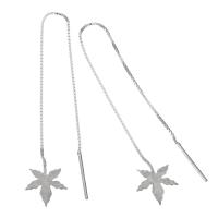 Sterling Silver Thread Through Earrings, Mixed Material, Maple Leaf, plated & for woman, 98mm 
