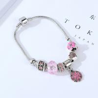Zinc Alloy European Bracelets, with Crystal, fashion jewelry, pink, 19cm 