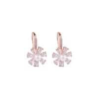 Cubic Zircon Brass Earring, Flower, fashion jewelry & for woman & with cubic zirconia 