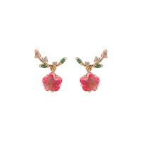 Cubic Zircon Brass Earring, Plum Blossom, fashion jewelry & for woman & with cubic zirconia 