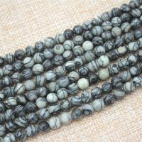 Schwarze Seide Stein, rund, poliert, DIY & verschiedene Größen vorhanden, schwarz, verkauft von Strang