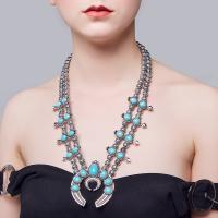 Turquoise Zinc Alloy Necklace, with turquoise, plated, folk style & for woman 65mm Approx 22.83 