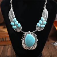 Turquoise Zinc Alloy Necklace, with turquoise, plated, folk style & for woman 21.5cm+8cm 