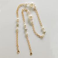 Zinc Alloy Mask Chain Holder, with Plastic Pearl, gold color plated, for woman, 500mm 