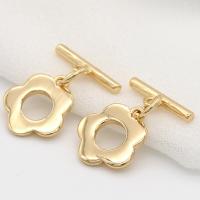 Brass Toggle Clasp, Flower, gold color plated, hollow 