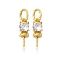 Brass Jewelry Bails, gold color plated, micro pave cubic zirconia, 15mm,4mm 