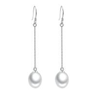 Sterling Silver Pearl Drop Earring, 925 Sterling Silver, with pearl, Oval, plated, box chain & for woman 