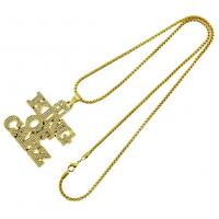 Цинкового сплава железа цепи ожерелье, цинковый сплав, с Кристаллы, ювелирные изделия моды, Золотой, продается Strand