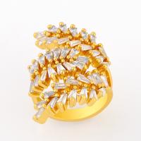 laiton Cuff Bague, avec zircon cubique, feuille, Plaqué or 18K, bijoux de mode & pour femme, doré, 28mm, Vendu par PC