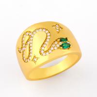 Zircon pavent l'anneau en laiton de doigt, avec zircon cubique, beignet, Plaqué or 18K, bijoux de mode & pour femme, doré, 17*18mm, Vendu par PC