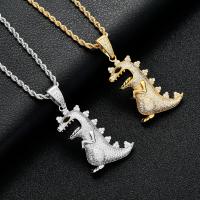 Cubic Zirconia Micro Pave Brass Pendant, with Cubic Zirconia, Dinosaur, plated, fashion jewelry & for man & with cubic zirconia 55*27mm 