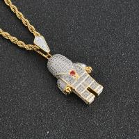 Cubic Zirconia Micro Pave Brass Pendant, with Cubic Zirconia, Cartoon, plated, fashion jewelry & for man & with cubic zirconia, golden, 600*45*20mm 