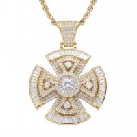 Cubic Zirconia Micro Pave Brass Pendant, with Cubic Zirconia, Round, plated, fashion jewelry & for man & with cubic zirconia 64*47*3*600mm 