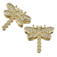 Cubic Zirconia Micro Pave Brass Beads, Dragonfly, gold color plated, micro pave cubic zirconia Approx 2mm 