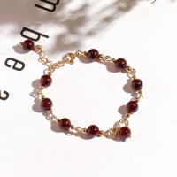 Natural Garnet Bracelet, Brass, with Garnet, Donut, plated, fashion jewelry & for woman, red, 200mm 