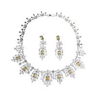 Brass Cubic Zirconia Jewelry Sets, earring & necklace, with Cubic Zirconia, 2 pieces & fashion jewelry 