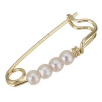 Broche de perlas plástica, metal, con Perlas plásticas, chapado en color dorado, 21.5x9x3mm, Vendido por UD