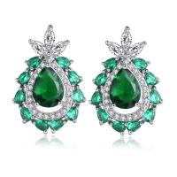 Cubic Zircon Brass Earring, with Emerald & Cubic Zirconia, Teardrop, plated, fashion jewelry & for woman & with cubic zirconia, green, 14*21mm 