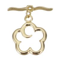 Brass Toggle Clasp, Flower, gold color plated  