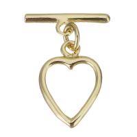 Brass Toggle Clasp, Heart, gold color plated  
