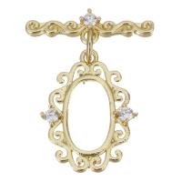 Brass Toggle Clasp, gold color plated, micro pave cubic zirconia & hollow  