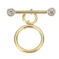 Brass Toggle Clasp, Round, gold color plated, micro pave cubic zirconia  