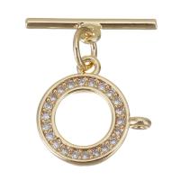 Brass Toggle Clasp, Round, gold color plated, micro pave cubic zirconia  Approx 1mm 