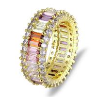 Zircon pavent l'anneau en laiton de doigt, Placage de couleur d'or, normes différentes pour le choix & pavé de micro zircon, multicolore, 8.5mm, Vendu par PC