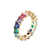 Zircon pavent l'anneau en laiton de doigt, Placage de couleur d'or, normes différentes pour le choix & pavé de micro zircon & pour femme, Vendu par PC