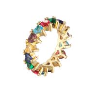 Zircon pavent l'anneau en laiton de doigt, Placage de couleur d'or, normes différentes pour le choix & pavé de micro zircon & pour femme, 5mm, Vendu par PC