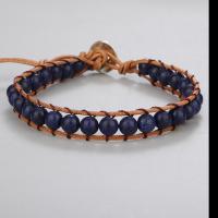 Naturelle Lapis Lazuli Bracelet, avec Faux cuir, Rond, poli, bijoux de mode & pour femme, bleu, 285mm, Vendu par brin