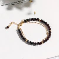 Natural Garnet Bracelet, with Brass, Round, plated, Adjustable & fashion jewelry & for woman, dark red, 190mm 