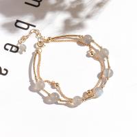 Moonstone Bracelet, Brass, with Moonstone, Round, plated, Adjustable & fashion jewelry & for woman, golden, 200mm 