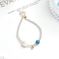 Bracelet Pierre de lune, Moonstone, avec perle & laiton, Rond, Placage, bijoux de mode & pour femme, blanc, 190mm, Vendu par brin