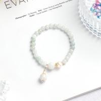 jadéite Bracelet à, jade, avec perle & laiton, Rond, Placage, bijoux de mode & pour femme, cyan clair, 150mm, Vendu par brin