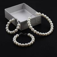 Edelstahl Hoop Ohrringe, mit Kunststoff Perlen, plattiert, Modeschmuck & verschiedene Größen vorhanden & für Frau, weiß, verkauft von PC