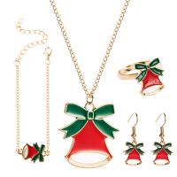 Zinc Alloy Jewelry Set, finger ring & bracelet & earring & necklace, gold color plated, Christmas Design & for woman & enamel, red 
