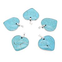 Natural Turquoise Pendants, Heart, plated, DIY, blue, 42*36*7mm 