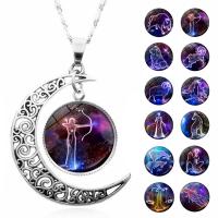 Time Gem Jewelry Necklace, Zinc Alloy, Moon, plated, fashion jewelry & Unisex 29*36*450+50mm 