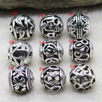 Zinc Alloy Hollow Beads, Round, plated, DIY silver color, 14mm 