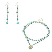 Turquoise Jewelry Sets, Natural Gravel, with Glass & Quartz, Tassel, plated, 2 pieces & for woman, blue, 480mmuff0c70mm 