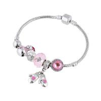 Brass Christmas Bracelet, silver color plated, for woman, pink .48 Inch 