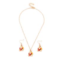 Enamel Zinc Alloy Jewelry Sets, earring & necklace, gold color plated, for woman, red .55 Inch 
